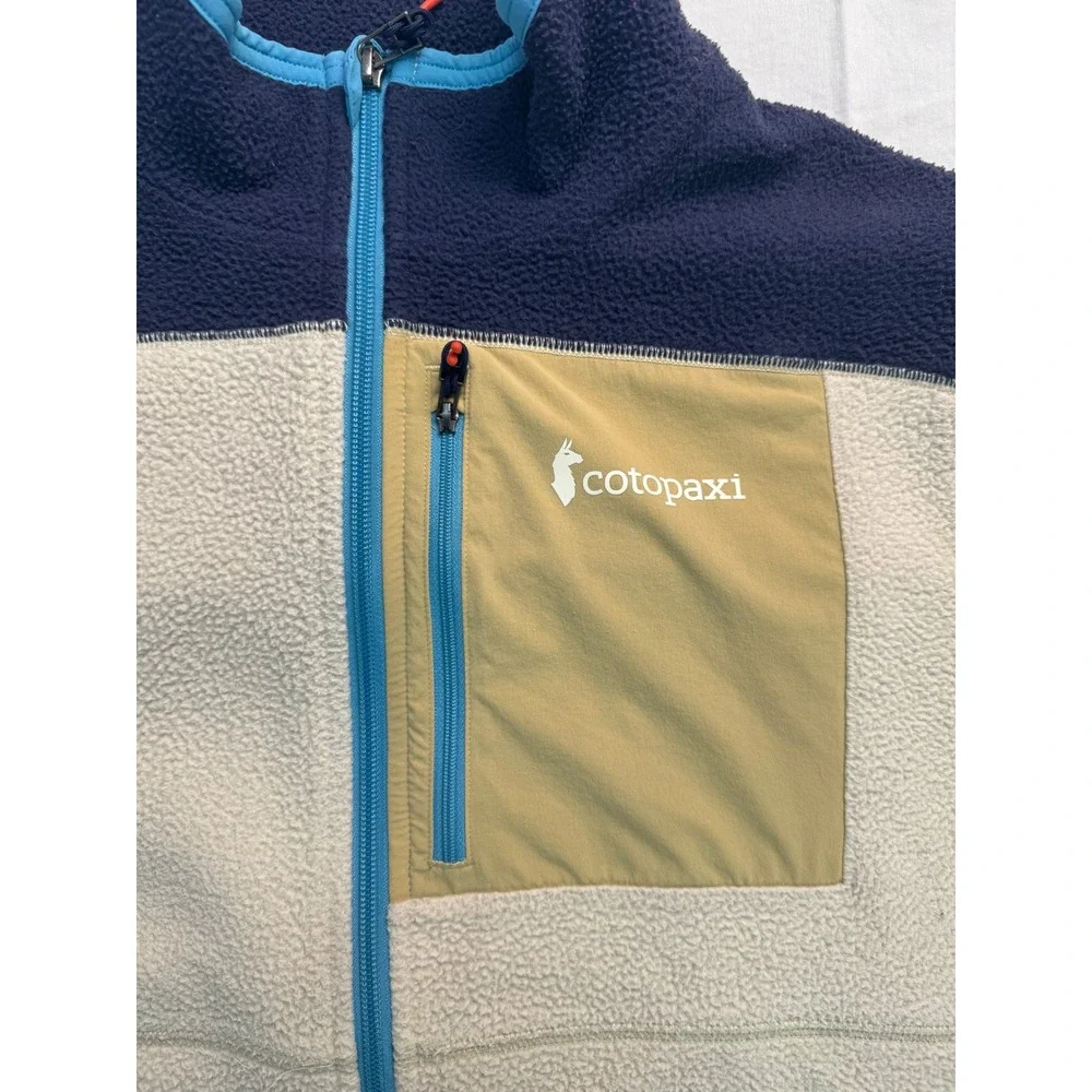 Cotopaxi Abrazo Full Zip Fleece Jacket Womens L Cream Navy Colorblock Mock Neck